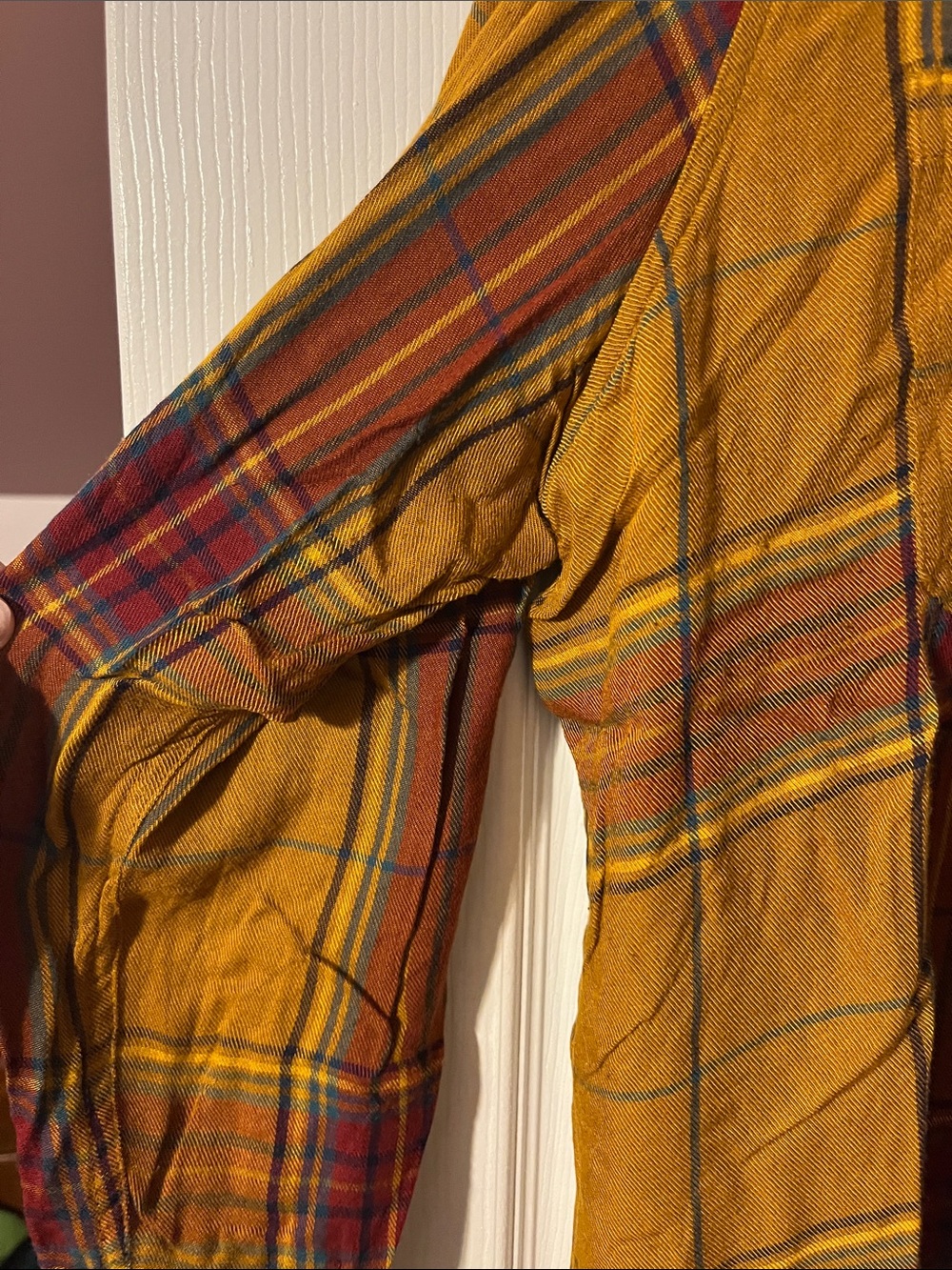 Mustard Plaid Long-Sleeve Button-Up Shirt - Picture 2 of 3